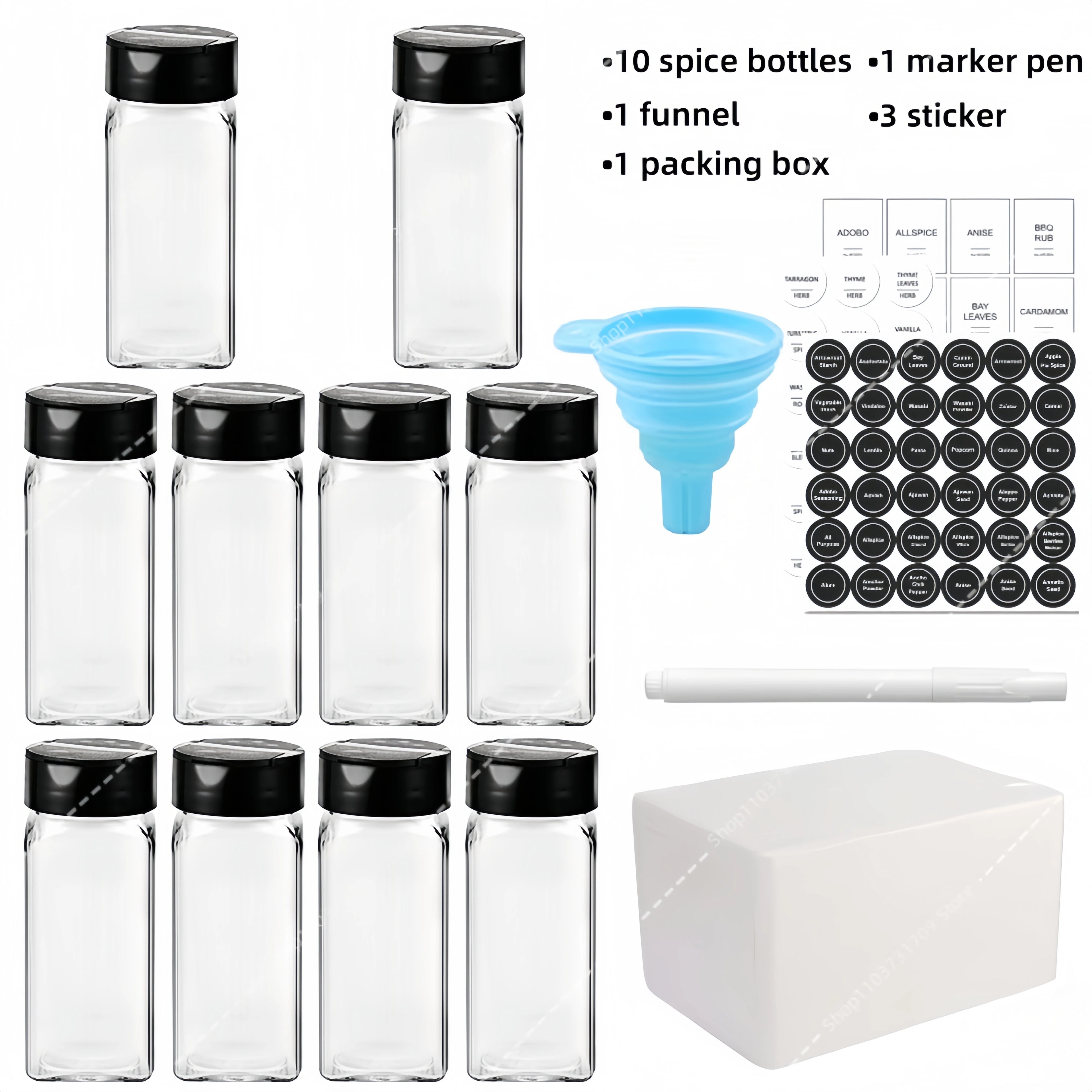 12Pcs Spice Jars with label Seasoning Containers Salt Glass Spice Jars with Black Shaker Lid Pepper Shakers Spices Container Set