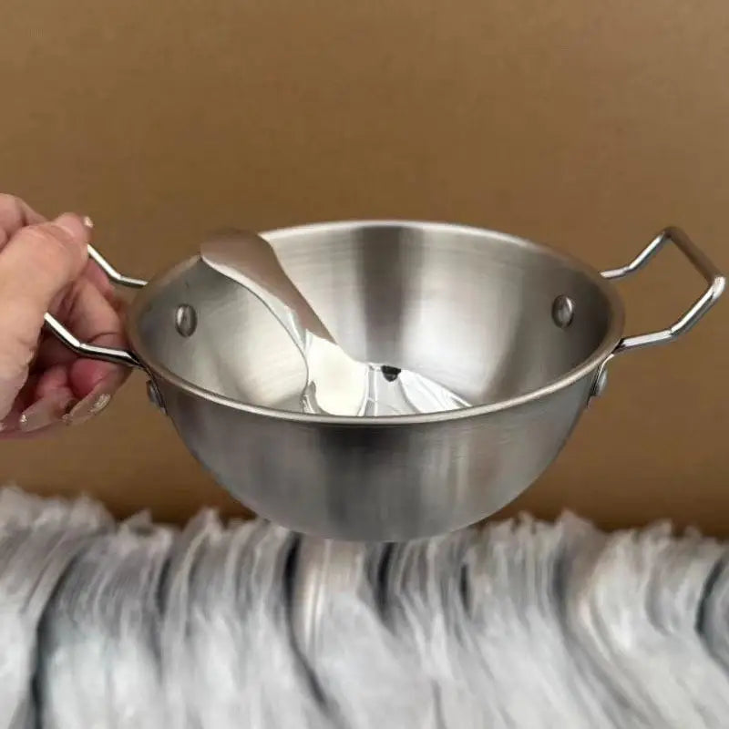 Superior Stainless Steel Food Serving Bowl; Handy Handle for Rice, Wine & Sauces