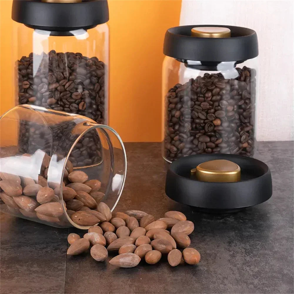 Household Moisture-proof Air Extraction Airtight ContainerCoffee Beans Vacuum Sealed Tank Transparent Glass Food Storage Jars