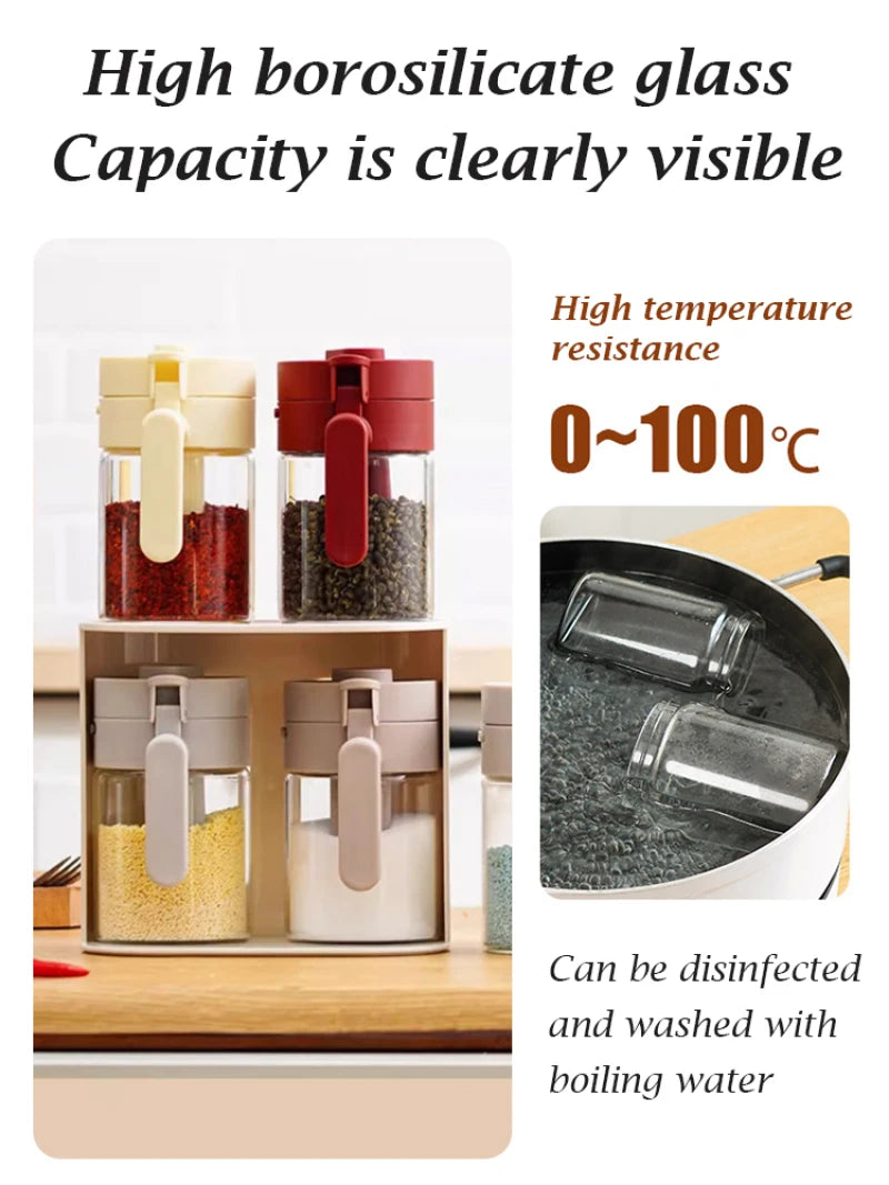 Sturdy Durable Glass Spice Jars, Kitchen Multi-Functional Airtight Seasoning Containers, Seal Lids for Freshness, for Home Use