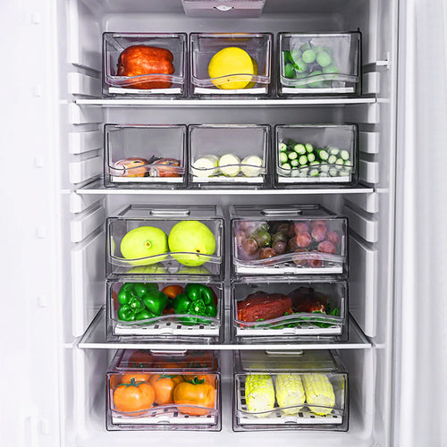1PC Refrigerator Organizer Bins Stackable Fridge Food Storage Box With Handle Clear Plastic Pantry Food Freezer Organizer Tool