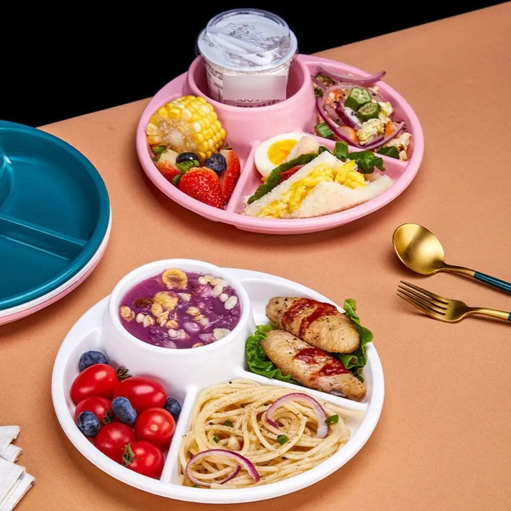 Round Dinner Divided Plates 4 Grids Plastic Compartment Serving Tray Japanese-style Fall-resistant Breakfast Plate Snacks