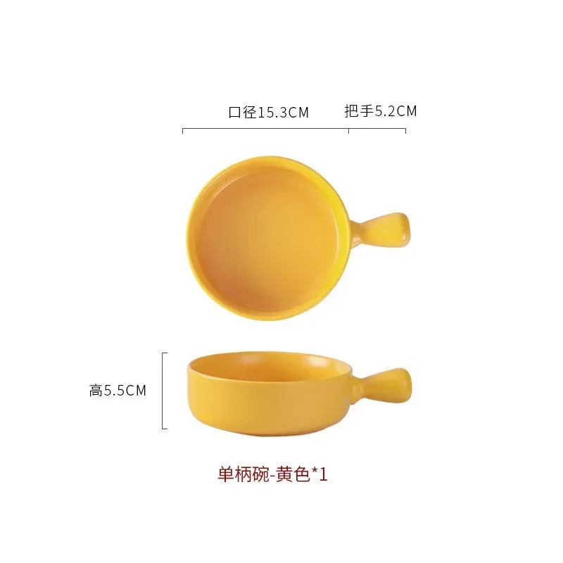 Salad Bowl with Handle, Solid Color, Breakfast Cereal Fruit Bowl, Dessert Soup Noodle Bowl, Microwave Oven