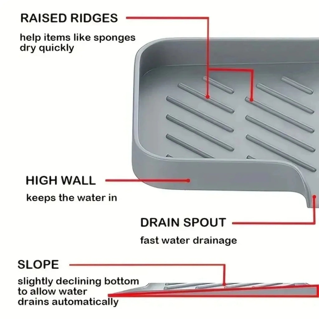 Silicone Kitchen Sink Tray with Drain Holes, Countertop Cleaning Mat for Brushes, Sponges, and Soap, Suitable for Home Kitchen