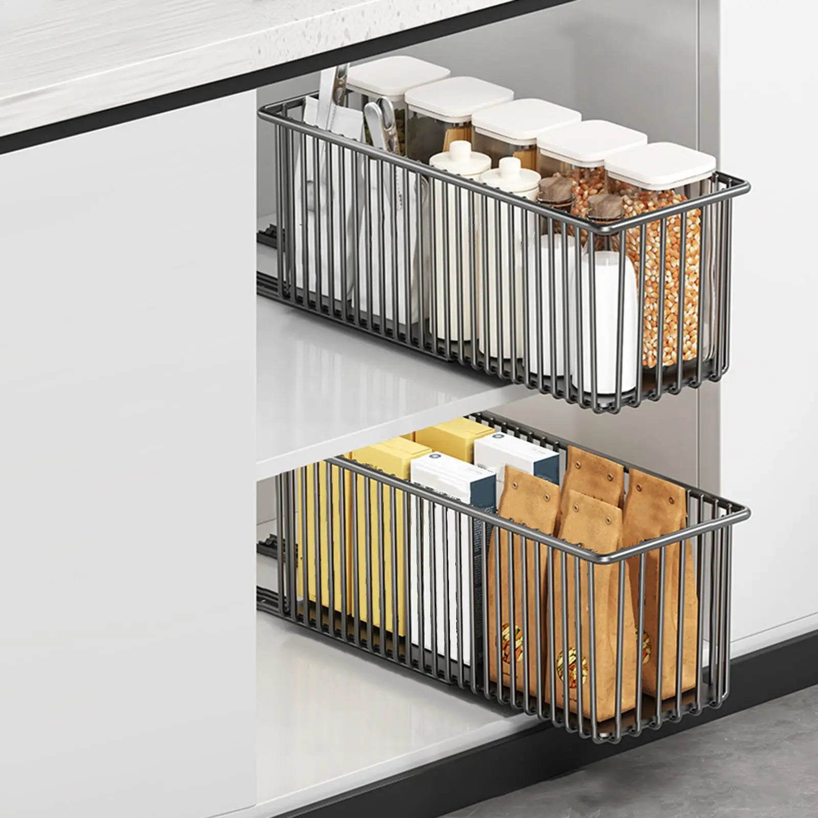 Under Sink Pull out Organizer Pull out Drawers for Cabinets Metal Storage Basket Shelf for Kitchen Storage Pantry Organization