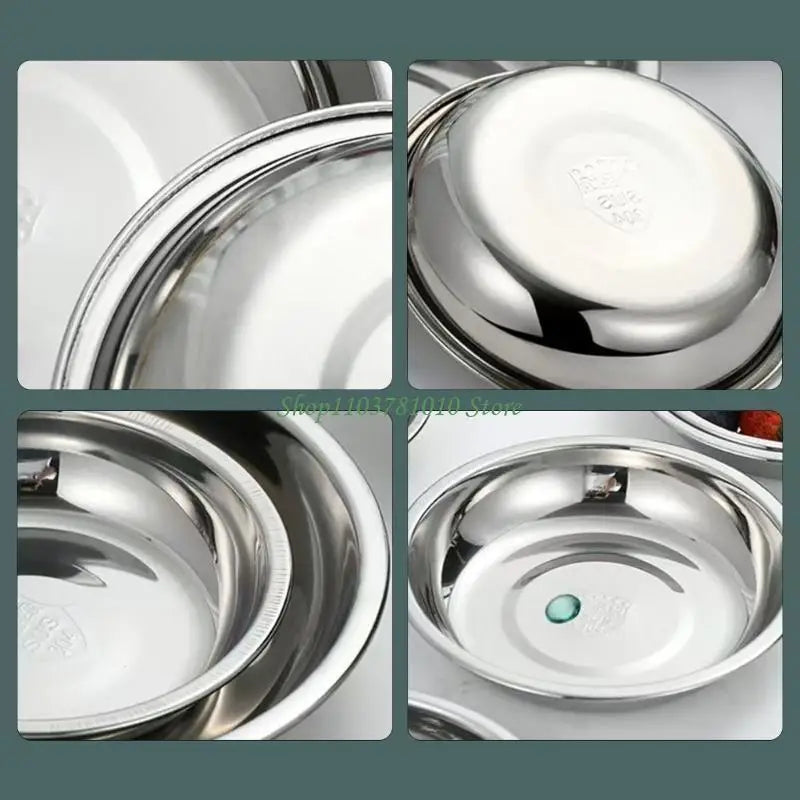 U55D 4Pcs Stainless Steels Serving Dishes Round Sauce Dipping Bowl Fruit Dessert Plate Serving Tray Flat Plate Dinnerware
