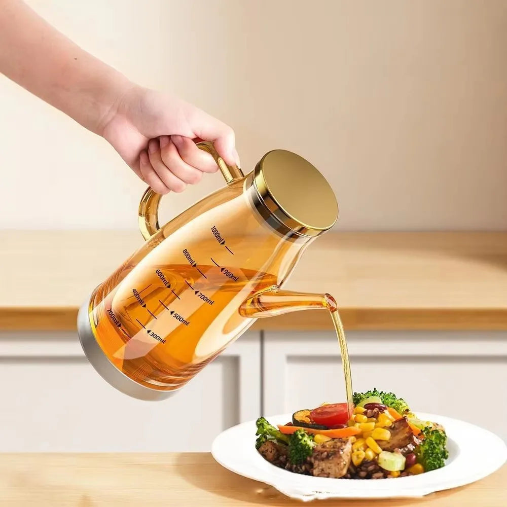 New 600/800/1000ML Oil Dispenser Bottle Food-grade Leak-Proof Glass Oil Pot Household Oil Storage Container Seasoning Bottle