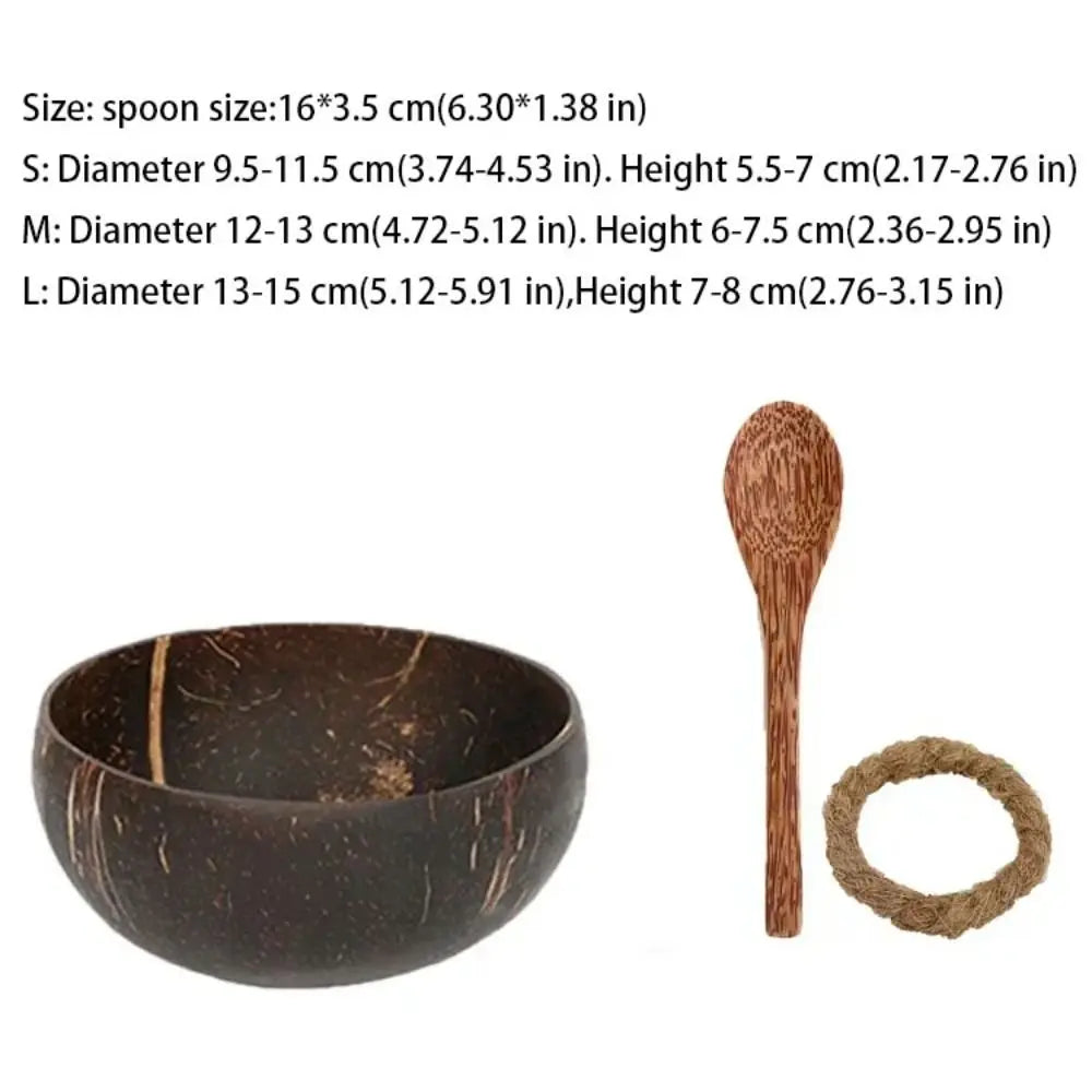 New Natural Coconut Bowls Reusable Wooden Salad Bowl Eating Tableware Coconut Shell Utensils Dessert
