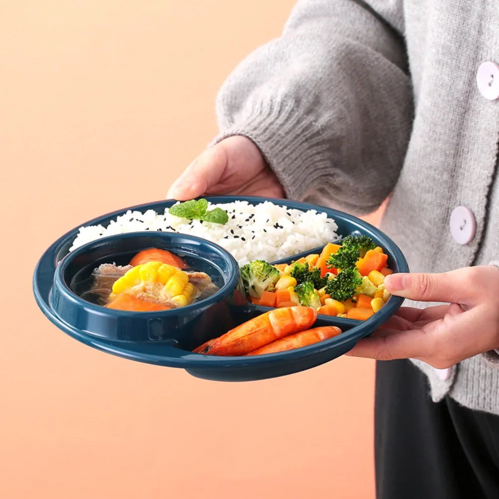 Round Dinner Divided Plates 4 Grids Plastic Compartment Serving Tray Japanese-style Fall-resistant Breakfast Plate Snacks