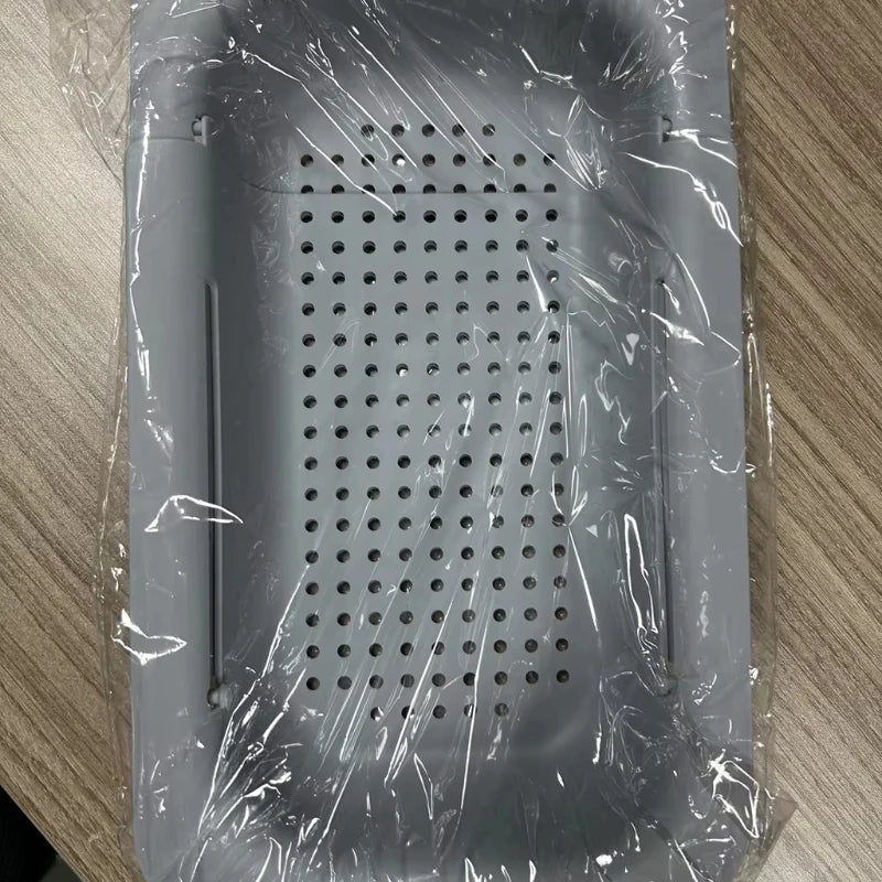 Sink Colander Basket, Organizer Storage Blue, Draining Plate - Expandable Home Kitchen Essentials (7.9Wx14.5-19.5Lx2.75H) Gray