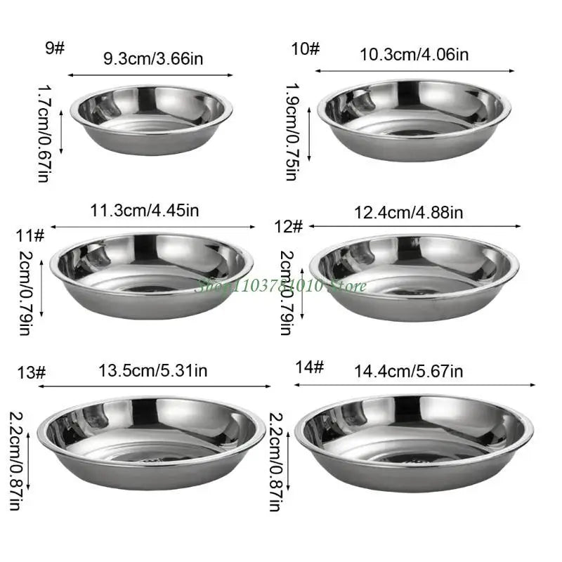 U55D 4Pcs Stainless Steels Serving Dishes Round Sauce Dipping Bowl Fruit Dessert Plate Serving Tray Flat Plate Dinnerware