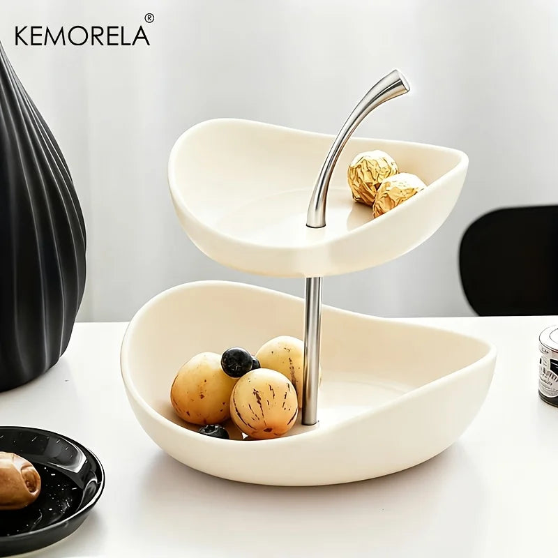 Double-Layer and Triple-Layer Ceramic Fruit Platter for home and Salon Use, Ideal for Coffee Tables, Snacks,Desserts and Display