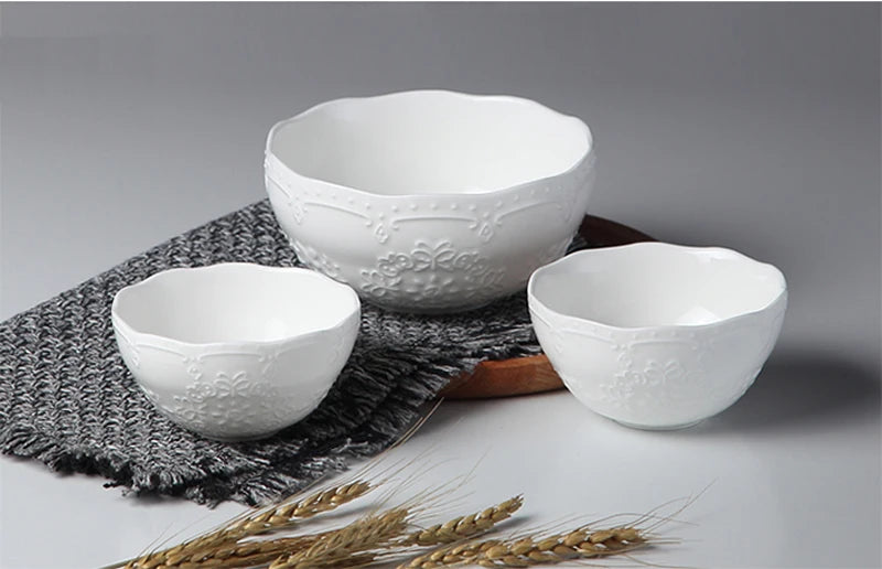 4/5/6inch, white embossed porcelain salad bowls, ceramic cooking food bowl, japanese rice bowl , kitchen food container, small